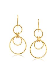 14K Yellow Gold Textured Multi Ring Dangling Earrings
