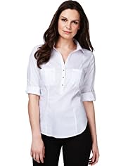 Open Neck Collar Military Shirt for Fuller Bust