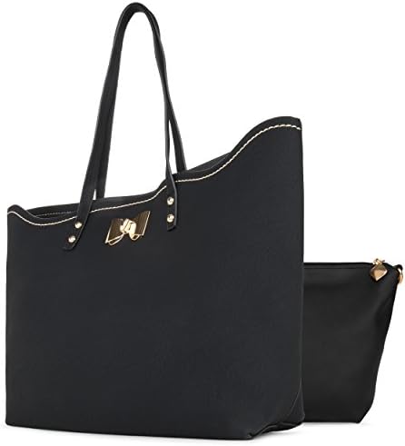 New Age Women's Shoulder Tote Bag with Mini PU Leather, Black