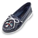 Thunderbird Smooth Leather Minnetonka Moccasin in Navy Womens
