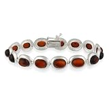 Sterling Silver Genuine Amber Stone Oval Bracelet