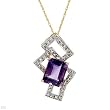 Necklace With 2.05ctw Precious Stones - Genuine Amethyst and Diamonds Made in Yellow Gold Length 18in