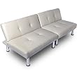Sofa en simili cuir Blanc - canap�-lit avec Pieds design chrom�s DIVERSES COULEURS AU CHOIX