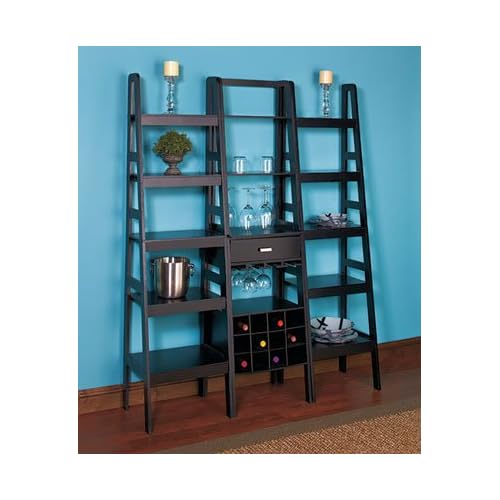 Black Ladder Shelf Storage with Wine Rack (3 Piece Set)