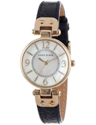Anne Klein Womens AK/1394MPNV Gold-Tone Mother-Of-Pearl Dial Navy Leather Croco-Grain Strap Watch