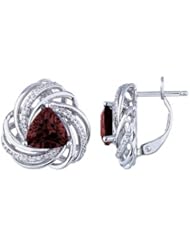 14K White Gold 3.35ct Trillion Bud Garnet & Diamond Infinite Flower Earrings