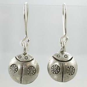 Double Sided Ladybug Dangle Earrings in Sterling Silver, #9492