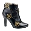 4 Inch High Heel Womens Black Booties Ankle Boots Gear Buttons Steampunk Hardware