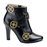 4 Inch High Heel Womens Black Booties Ankle Boots Gear Buttons Steampunk Hardware