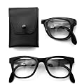 Retro Wayfarer Brille Nerd Faltbar inkl. Ledertasche - Sehr Kompakt - klar - schwarz
