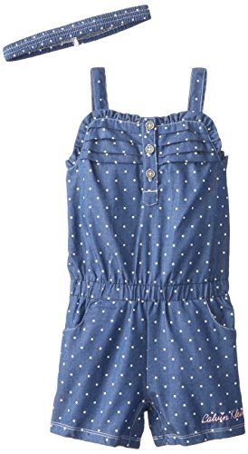Calvin Klein Baby Girls' Printed Medium Blue Chambray Romper