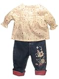 Cream Floral Top with Matching Floral Pink Cuffed Jeans by Baby's Own