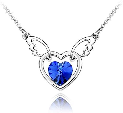 Valoven Sapphire Angel Wing With Open Heart Pendant Necklace