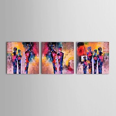 Dudu Hand Painted Oil Painting People Pop Art Abstract Painting Design with Stretched Frame Set of 3