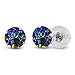 Gem Stone King 14K White Gold Blue Mystic Topaz 4-Prong Women's Stud Earrings (1.20 Cttw Round 5MM)