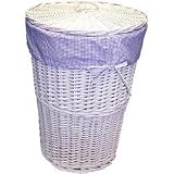 Round Rattan Hamper: White with Lilac Gingham Liner