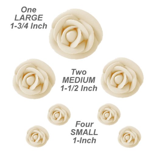 Roses Cake Decorations Variety Pack - 7 IVORY Hard Sugar Decorations by Birthday Cakes