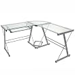 Walker Edison 3-Piece Contemporary Glass and Steel Desk