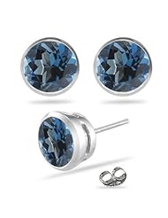 0.54 Cts of 4 mm AAA Round London Blue Topaz Stud Earrings in 14K White Gold-Screw Backs