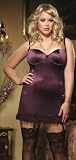 Dreamgirl Women's Plus Size Starlet Satin Garter Slip, Plum, 3X/4X