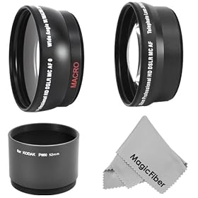 Essential Kit for KODAK Easyshare P850 P712 - Includes: 2.0X Telephoto and 0.45X Wide Angle High Definition Lens + Adapter Tube + Premium MagicFiber Microfiber Cleaning Cloth
