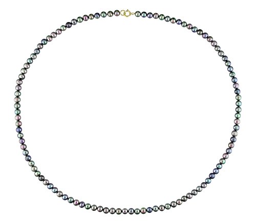 10K Yellow Gold 4-5mm Black Freshwater Cultured Pearl Necklace, 18