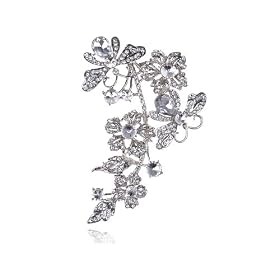Silver Tone Charming Ladybug Flower Vine Plant Branch Crystal Rhinestone Brooch: Jewelry