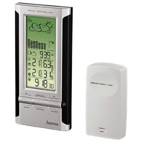 Hama Elektronische Wetterstation EWS-380, schwarz/silber, mit Funkuhr, Datum und Wecker Hama Elektronische Wetterstation EWS-380, schwarz/silber, mit Funkuhr, Datum und Wecker