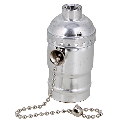 Retro AC 110-240V E27 Light Bulb Pendant Holder Socket Switch with Pull Chain (Silver)