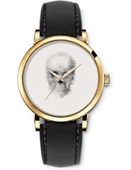 SPRAWL Aanalog Fashion Series Gold Ladies Watches of Genuine Black Leather Strap,Unique Wrist Watch for Women Girls Designed with Grey skull