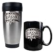 San Antonio Spurs Stainless Steel Travel Tumbler & Black Ceramic Mug Set - Primary Logo NBA Basketball