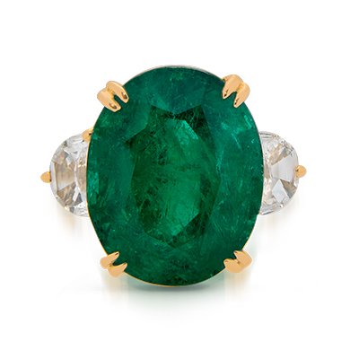 18.09 CT Oval Emerald Solid 18K Yellow Gold Ring - NEW