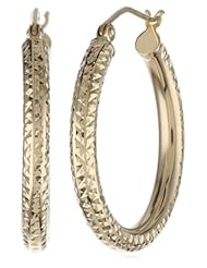 14k Yellow Gold 3mm Diamond-Cut Hoop Earrings