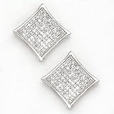 Solid 14K White Gold .33 Carat Micro Pave Genuine Diamond Earrings