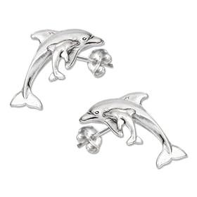 STERLING SILVER MINI MOM WITH BABY DOLPHIN EARRINGS ON POSTS