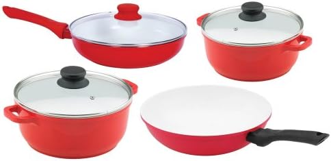 Vinaroz VRC-AL7RD 7-Piece Die-Cast Aluminum Cookware Set with Ceramic Non-Stick Coating, Red