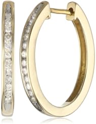 Womens 10k Gold Round-Cut Diamond Oval Shape Hoop Earrings (1/4 cttw, I-J Color, I2 Clarity)