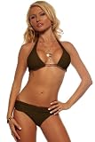 Brown Two Piece Halter Low Cut Brazilian Sexy Womens Bikini Swimsuit