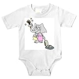 Onesie with elephant, vacuuming, dusting, cleaning