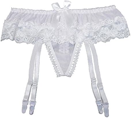 Umila® Women's Sexy Lingerie Set Lace Garter Belt G-string Stockings 3pcs Set (One Size, White)