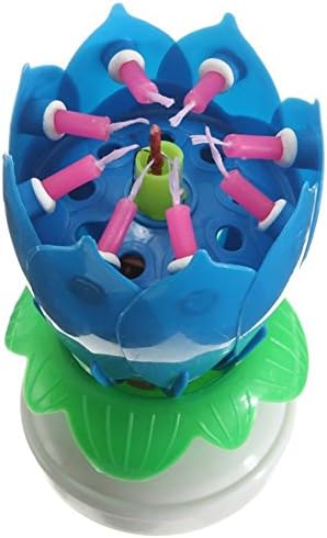 SweetToy Beautiful Musical Lotus Flower Happy Birthday Party Gift Rotating Lights Decoration 14 Candles Lamp