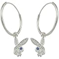 Playboy Endless Hoop Earrings with Crystal Pave Bunny Logo Charms Authentic Licensed Jewelry CPBE2014