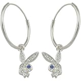 Playboy Endless Hoop Earrings with Crystal Pave Bunny Logo Charms Authentic Licensed Jewelry CPBE2014