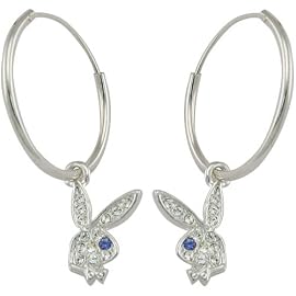 Playboy Endless Hoop Earrings with Crystal Pave Bunny Logo Charms Authentic Licensed Jewelry CPBE2014