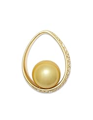 Golden South Sea Pearl Pendant with Diamonds in 14K Yellow Gold (13-14mm)