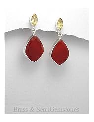 Red Onyx Earrings In Brass