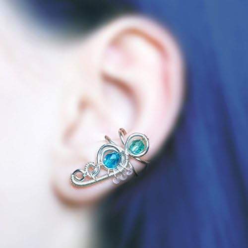 silver blue EAR CUFF with czech glass crystals