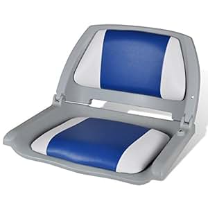 Boat Seat Foldable Backrest With Blue-white Pillow 41 x 51 x 48 cm 