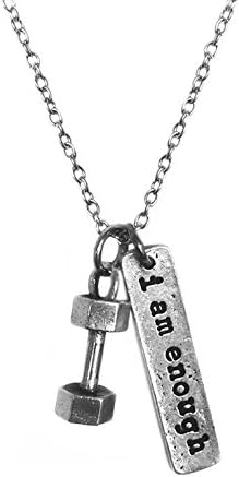 Dumbbell with I am enough on 18" Stainless Stainless Link Chain