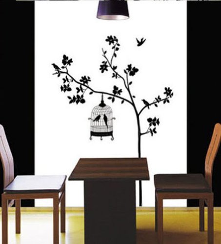 Decowall,DP-08055,Spring Bird in Tree Silhouette,Home Art Decoration-